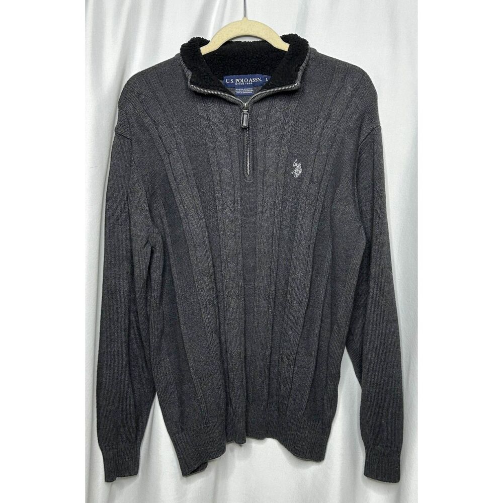 U.S. Polo Assn. Men's Cable Knit 1/4 Zip Gray Sweater Size L